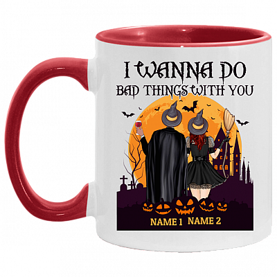 Personalized I Wanna Do Bad Things With You Halloween Couple Accent Mug, White/Red, 11 oz. Accent Mug