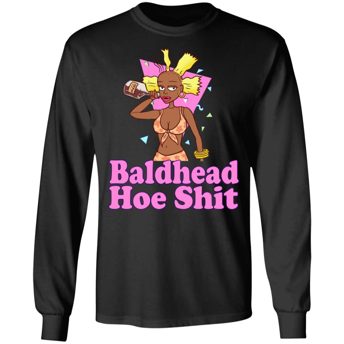 Bald Head Hoe Shit Funny Doll Hoodie - Sweatshirt, Black, Long Sleeve