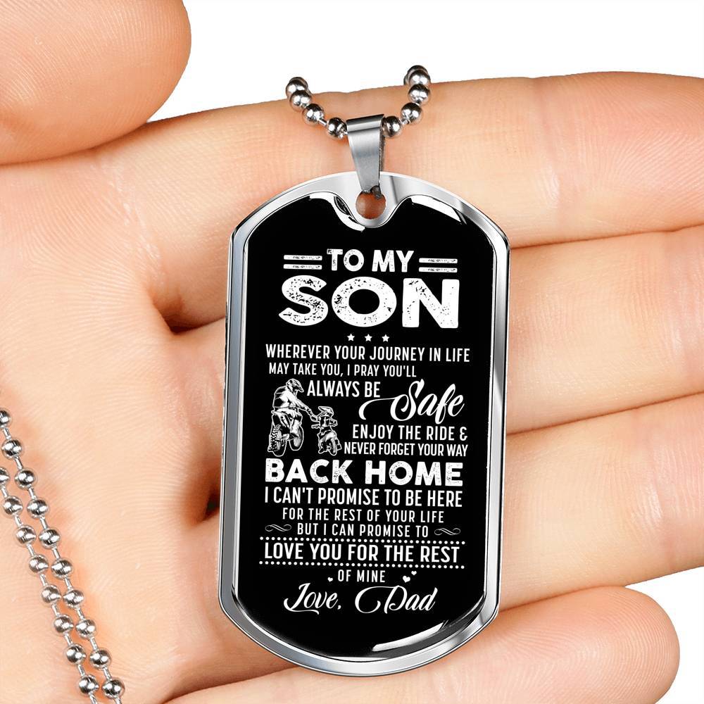 Dad to My Son Wherever Your Journey in Life May Take You I Pray You'll Always Be Safe Dog Tag Pendant Necklace - Dog Tag (Silver)
