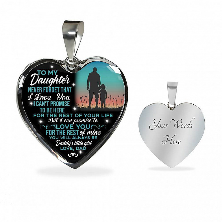 Dad To My Daughter Never Forget That I Love You Heart Pendant Necklace - Heart Luxury Necklace (Silver)