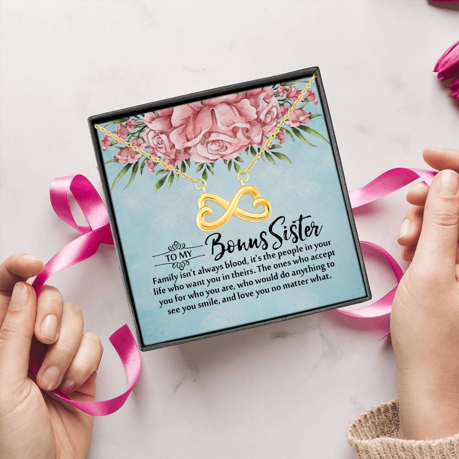 8O. Bonus Sister Card (5) Infinity Heart Necklace (Gold) 5