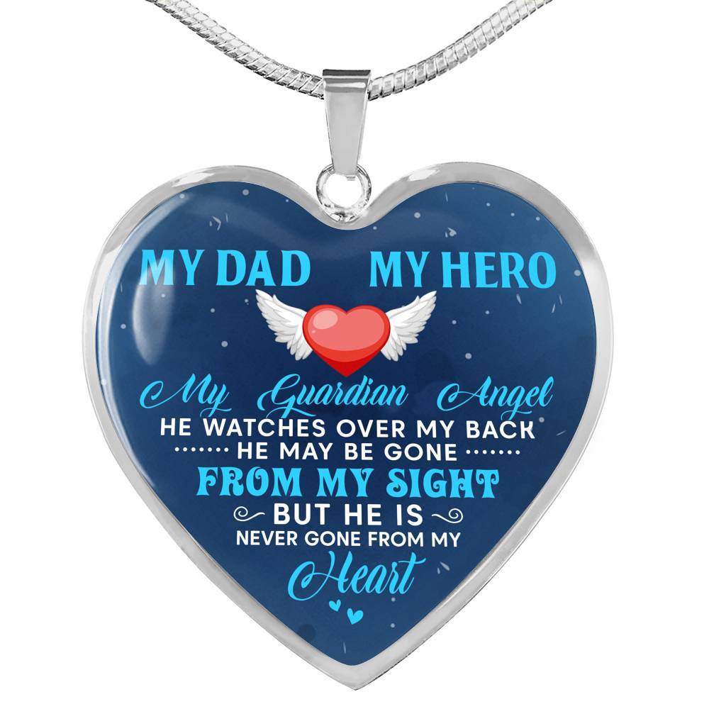 My Dad My Hero My Guardian Angel He Watches Over My Back Heart Pendant Necklace - Heart Luxury Necklace (Silver) My Dad My Hero My Guardian Angel He Watches Over My Back Heart Pendant Necklace - Heart Luxury Necklace (Silver)
