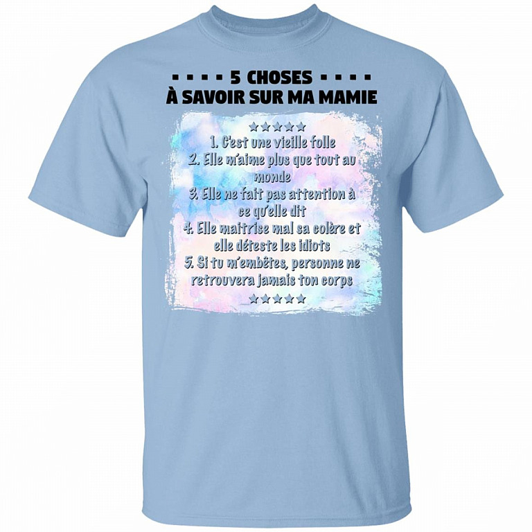 5 Choses Savoir Sur Ma Mamie C'est Une Vieille Folle Funny Youth T-Shirt, Light Blue, Youth T-Shirt