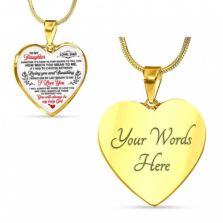 Dad To My Daughter Sometimes Its Hard To Find Words To Tell You How Much You Mean To Me Heart Pendant Necklace - Heart Luxury Necklace (Gold Plated)