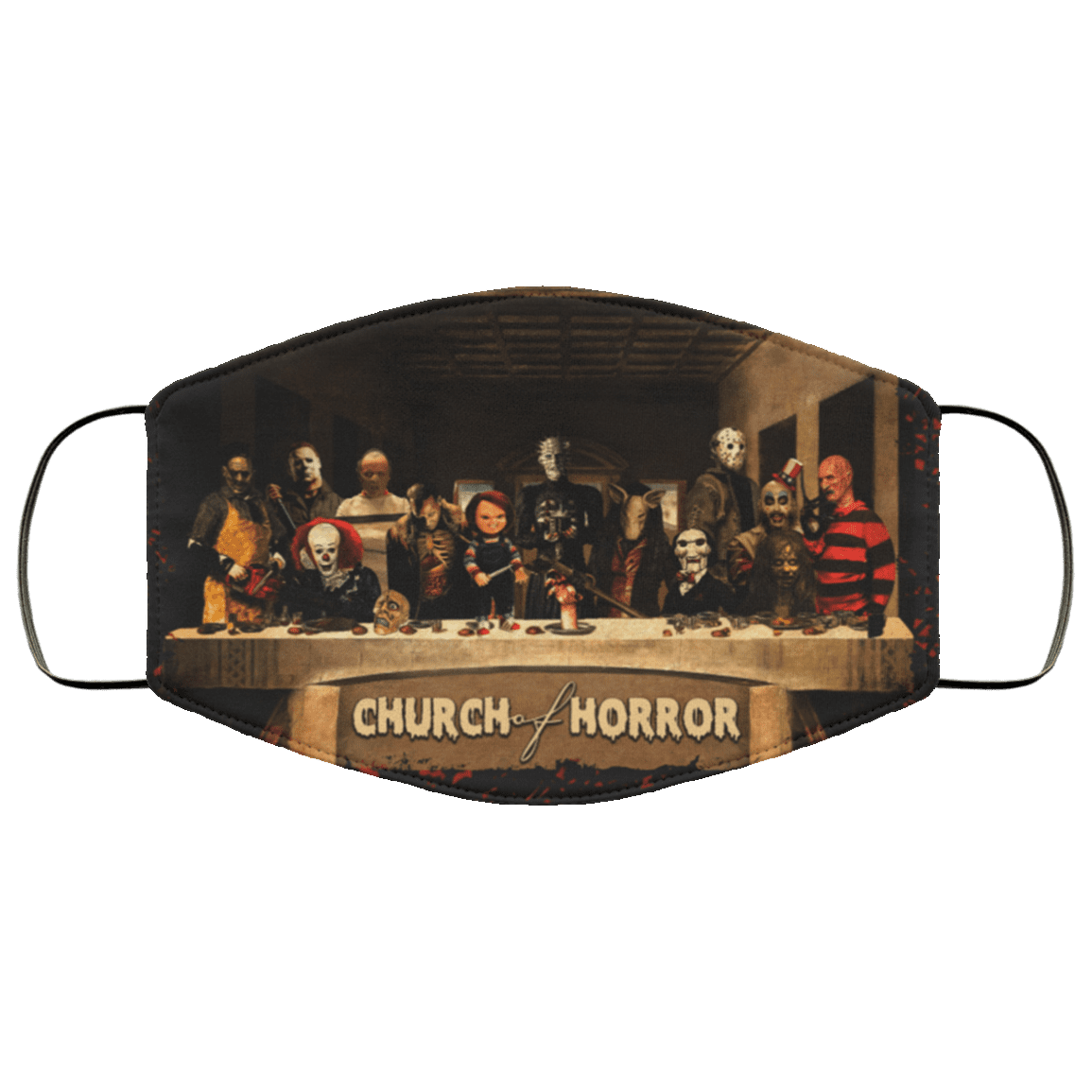 Church Of Horror Face Mask - Horror Movie Washable Reusable Custom Printed Cloth Face Mask Cover, White, Cloth Face Cover – Medium/Large