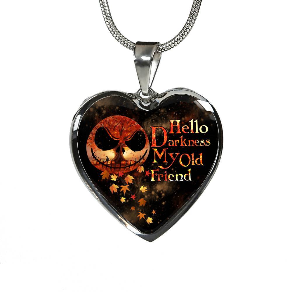Jack Hello Darkness Night Before Halloween Skellington My Old Friend Pumpkin My Love Heart Pendant Necklace - Heart Luxury Necklace (Silver) Jack Hello Darkness Night Before Halloween Skellington My Old Friend Pumpkin My Love Heart Pendant Necklace - Heart Luxury Necklace (Silver)