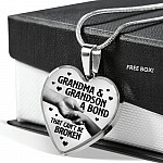 Grandma and Grandson a Bond That Can't Be Broken Heart Pendant Necklace - Heart Luxury Necklace (Silver)