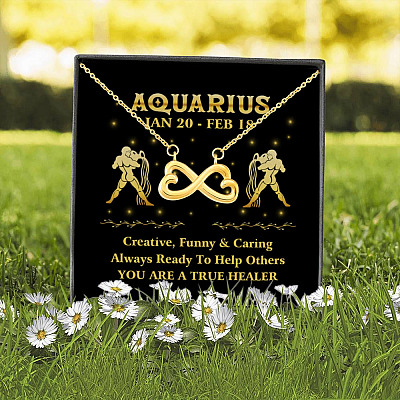 Alternative view of Aquarius Zodiac You Are True Healer Infinity Heart Pendant Necklace -  Zodiac Birthday Gifts For Astrology