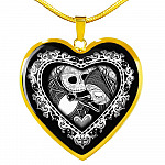 Jack And Sally Heart Pendant Necklace - Skellington Gifts For Couple - Heart Luxury Necklace (Gold Plated)
