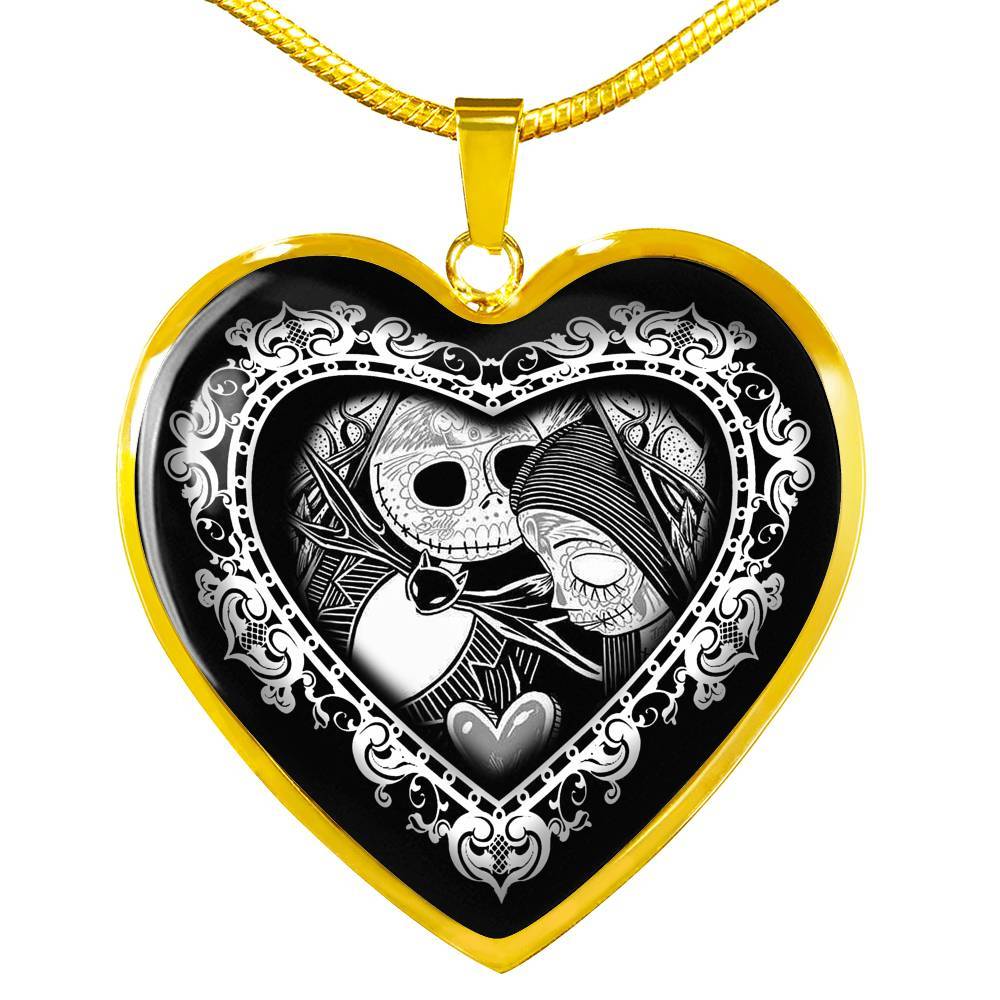 Jack And Sally Heart Pendant Necklace - Skellington Gifts For Couple - Heart Luxury Necklace (Gold Plated) Jack And Sally Heart Pendant Necklace - Skellington Gifts For Couple - Heart Luxury Necklace (Gold Plated)