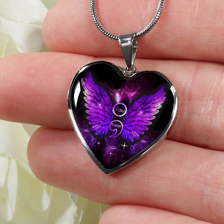 You Matter Memorial Suicide Prevention Awareness Heart Pendant Necklace - Mental Health Awareness Necklace - Heart Luxury Necklace (Silver)