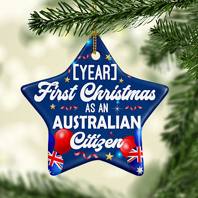 Alternative view of Personalized First Christmas As An Australia Citizen Holiday Flat Star Porcelain Ceramic Ornament Keepsake