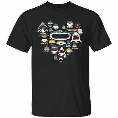 Love Sharks Shirt - Shark T Shirt - Shark Faces Shirt - Funny Sea Animal Shirt, Black, Unisex T-Shirt