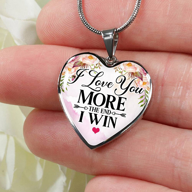 I Love You More The End I Win Heart Pendant Necklace - Heart Luxury Necklace (Silver)