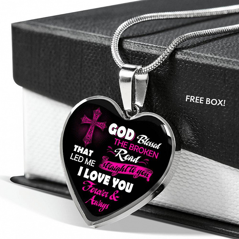 Gifts from Husband to My Wife God Blessed the Broken Road That Led Me Straight to You Heart Pendant Necklace - Heart Luxury Necklace (Silver)
