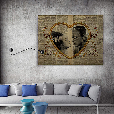 Alternative view of Frankenstein And Bride Wrapped Framed Canvas Prints - Unframed Poster - Classic Horror Home Decor Wall Art