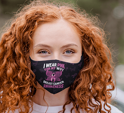 Alternative view of Breast Cancer Awareness Pink Ribbon I Wear Pink for My Wife Washable Reusable Custom - Printed Face Mask