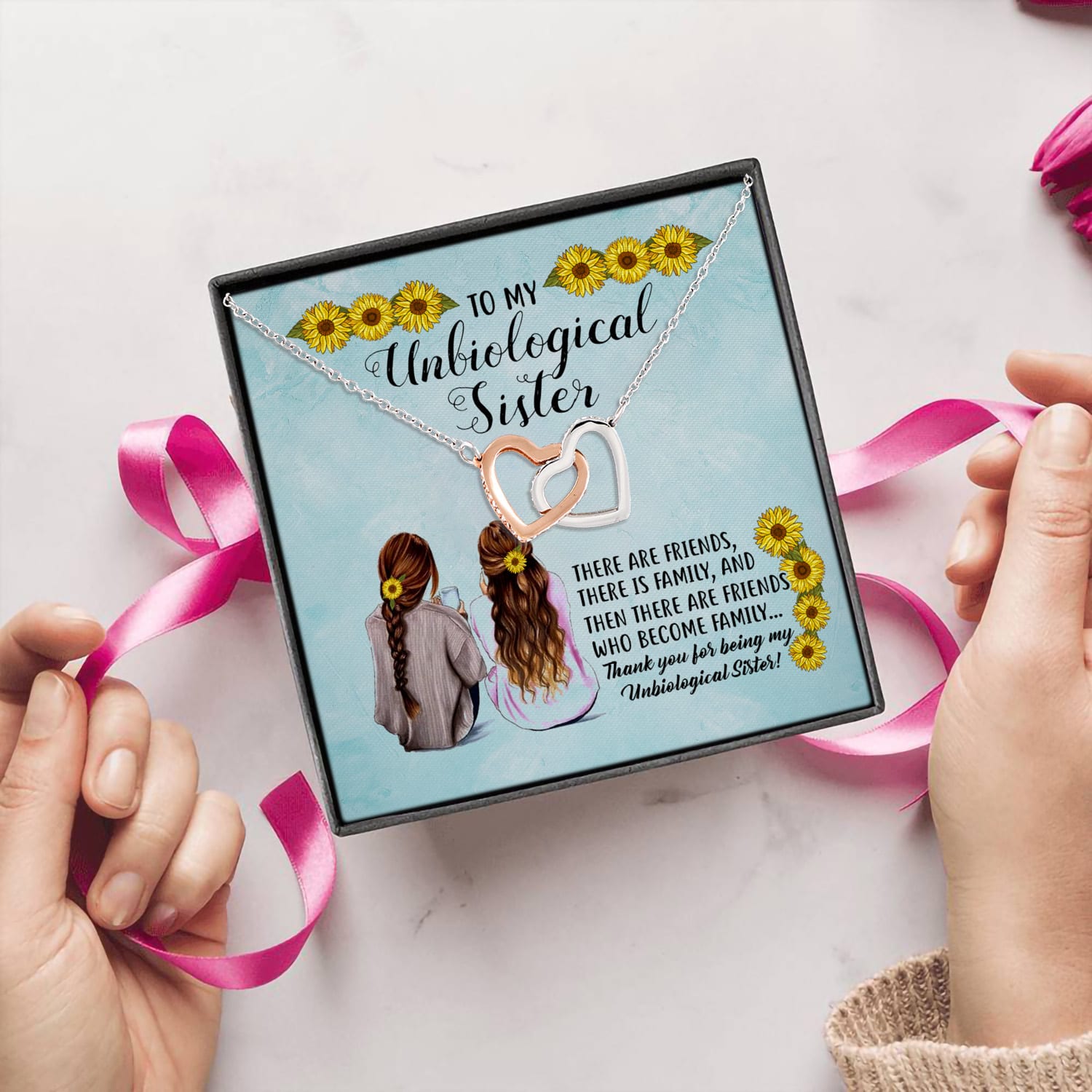 13O. Unbiological Sister Card (5) Interlocking Hearts Necklace 5