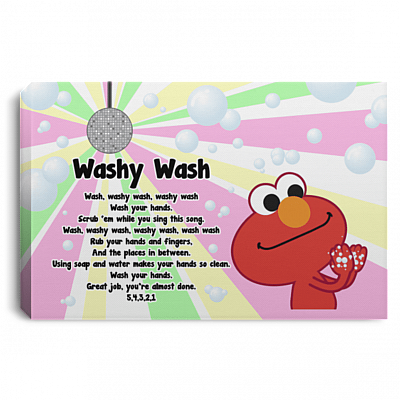 Washy Wash Funny Bathroom Decor - Framed Canvas - Unframed Poster - Elmo Wash Your Hands Funny Sign, White, 0.75'' Framed Canvas
