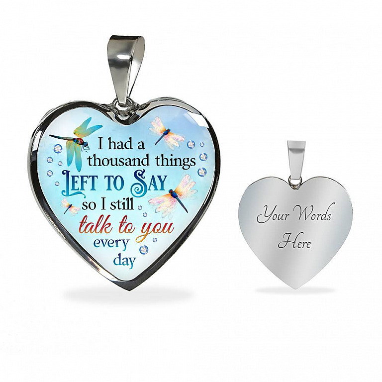 Dragonfly I Had a Thousand Things Left to Say So I Still Talk to You Heart Pendant Necklace - Heart Luxury Necklace (Silver)