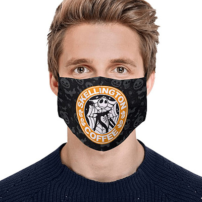 Alternative view of Skellington Coffee Pumpkin King Nightmare Before Christmas Washable Reusable Custom - Printed Cloth Face Mask