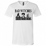 Bad Witches Sanderson Sisters Light T-shirt - V-neck - Funny Hocus Pocus Witches Halloween Shirt, White, V-Neck T-Shirt