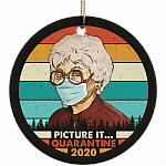 Picture It Quarantine 2020 Decorative Christmas Holiday Ornament - Holiday Flat Circle Porcelain Ceramic Ornament, Black, Ceramic Circle Ornament