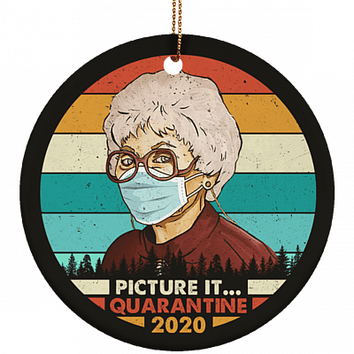 Picture It Quarantine 2020 Decorative Christmas Holiday Ornament - Holiday Flat Circle Porcelain Ceramic Ornament, Black, Ceramic Circle Ornament