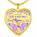 Butterfly I Will Carry You with Me Til' I See You Again Heart Pendant Necklace - Heart Luxury Necklace (Gold Plated)
