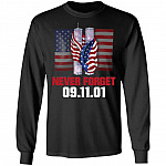 9-11 Never Forget American Flag Hoodie - Sweatshirt - Long Sleeve Shirt, Black, Long Sleeve