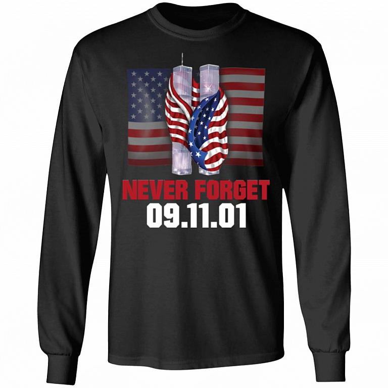 9-11 Never Forget American Flag Hoodie - Sweatshirt - Long Sleeve Shirt, Black, Long Sleeve