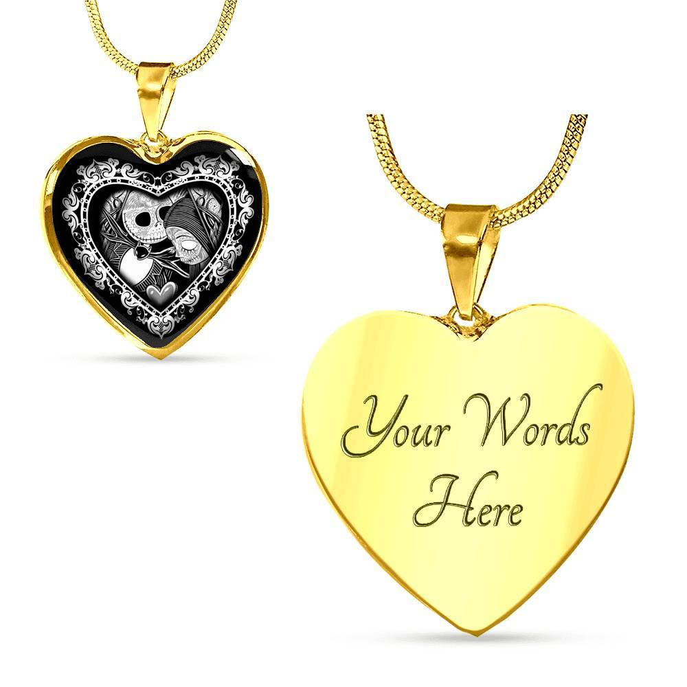 Jack And Sally Heart Pendant Necklace - Skellington Gifts For Couple - Heart Luxury Necklace (Gold Plated) Jack And Sally Heart Pendant Necklace - Skellington Gifts For Couple - Heart Luxury Necklace (Gold Plated)