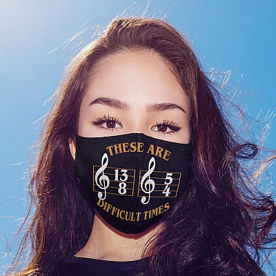 Alternative view of Musical These Are the Difficult Times Duple Time 13 8 5 4 Washable Reusable Custom - Printed Cloth Face Mask Cover