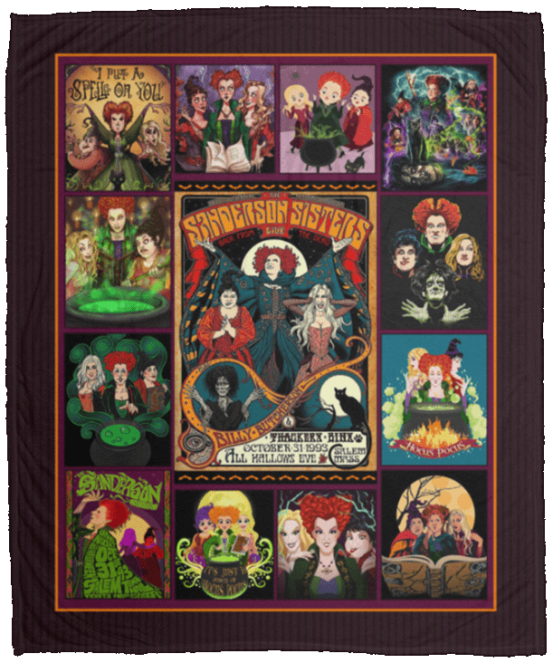 Hocus Pocus Sanderson Sisters Funny Halloween Witch Fleece Blanket - Premium Sherpa Blanket, White, Cozy Plush Fleece Blanket - 50x60