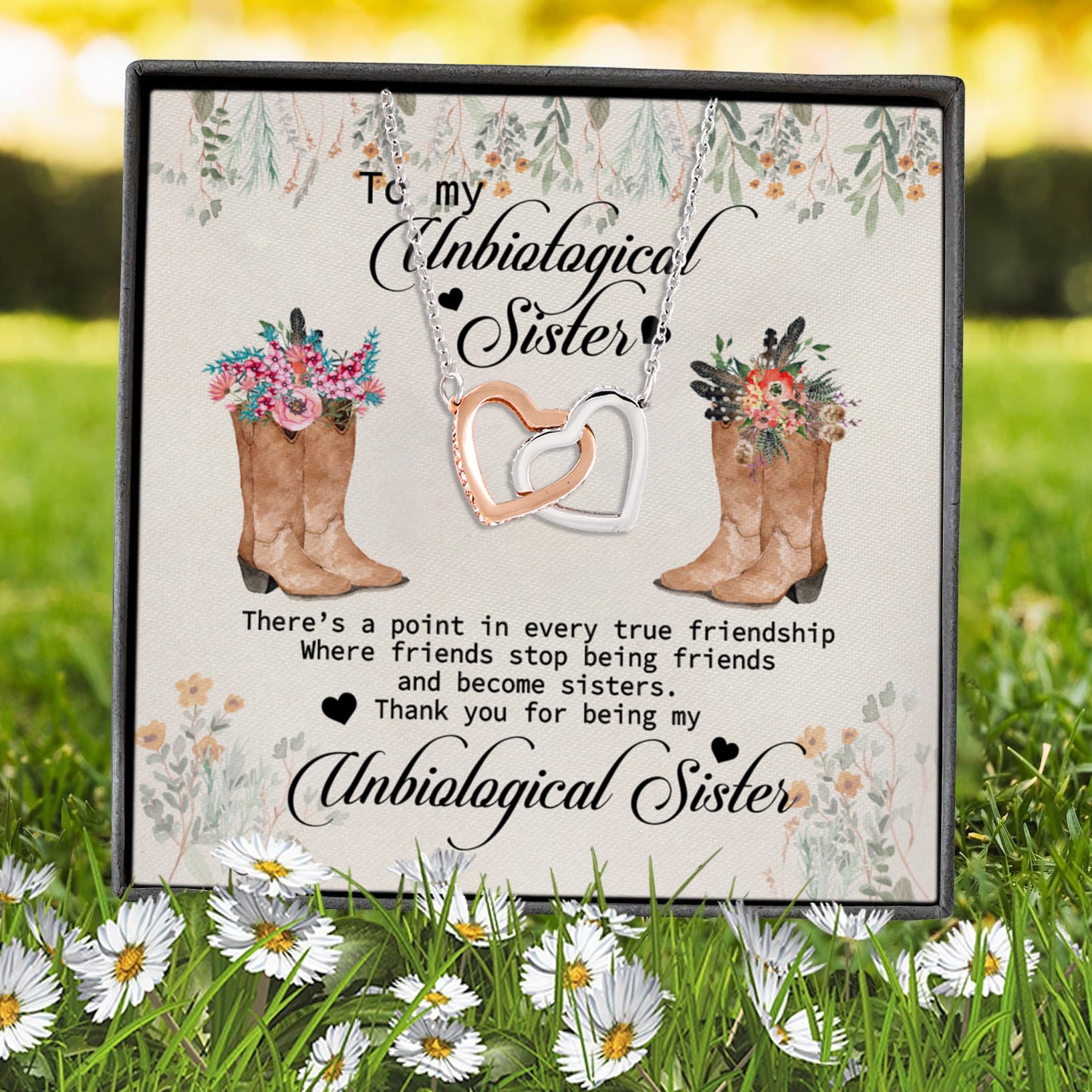 4KT.Message Card-Country Girl To My Unbiological Sister (4) Interlocking Hearts Necklace 7