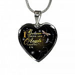 Dragonfly I Believe There Are Angels Among Us Heart Pendant Necklace - Heart Luxury Necklace (Silver)