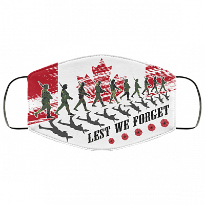 Lest We Forget Washable Reusable Custom - Printed Cloth Face Mask Cover - Canada Flag Veteran Face Mask, White, Cloth Face Cover – Medium/Large