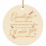 Dragonfly Goodbyes Are Not Forever Circle Porcelain Ceramic Memorial Ornament, White, Ceramic Circle Ornament