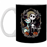 Jack and Sally Cats Pumpkin King Funny Nightmare before Christmas Ceramic Coffee Mug - Water Bottle, Black, 11 oz. White Mug