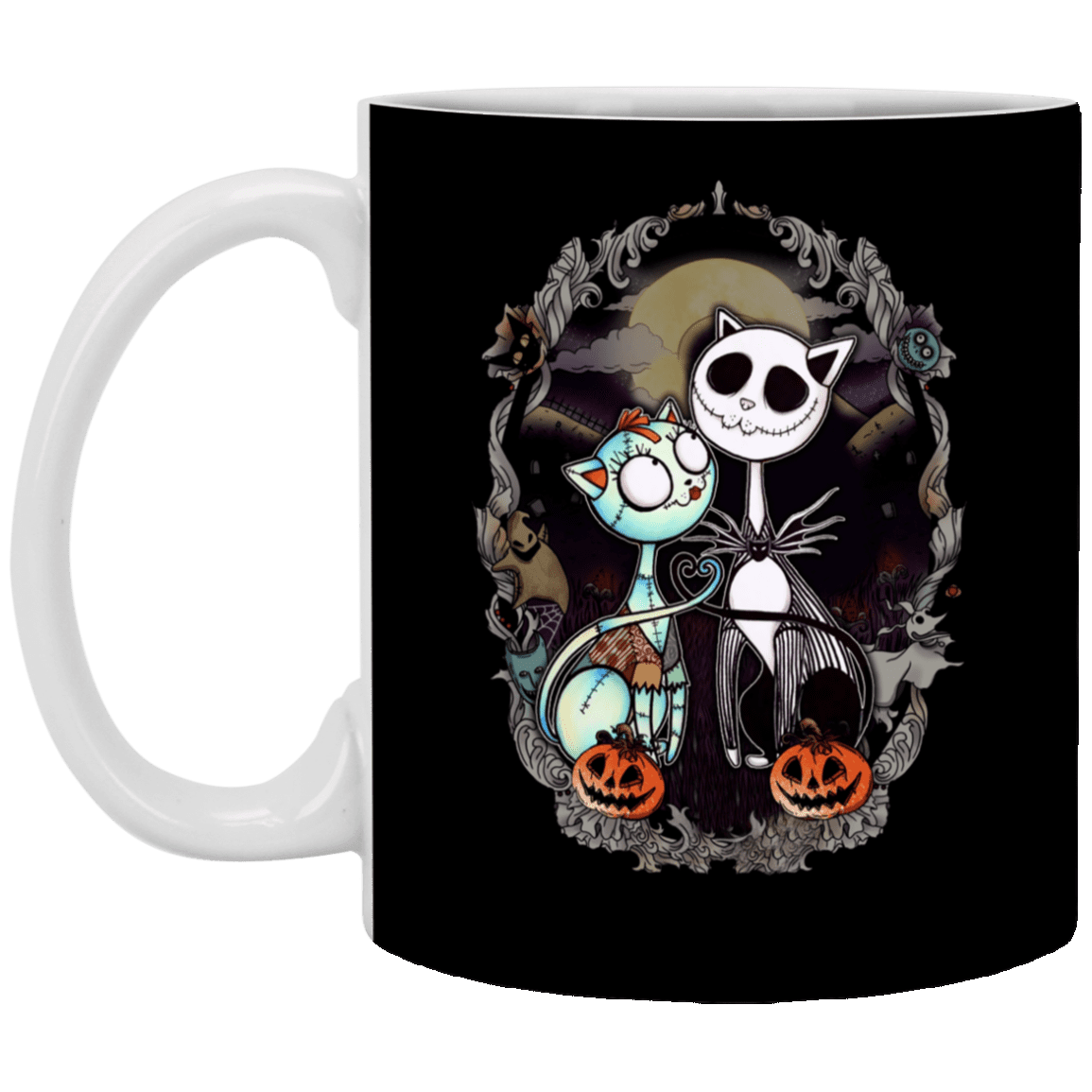 Jack and Sally Cats Pumpkin King Funny Nightmare before Christmas Ceramic Coffee Mug - Water Bottle, Black, 11 oz. White Mug Jack and Sally Cats Pumpkin King Funny Nightmare before Christmas Ceramic Coffee Mug - Water Bottle, Black, 11 oz. White Mug