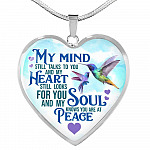 My Mind Still Talks To You But My Soul Know You Are At Peace Hummingbird Luxury Heart Pendant Necklace - Heart Luxury Necklace (Silver)