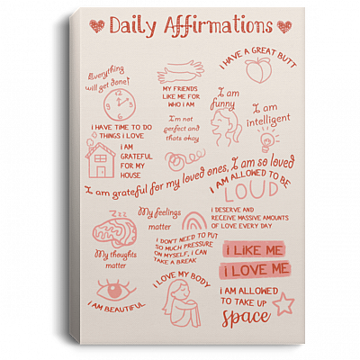 I Am Grateful for My Loved Ones I Am So Love Daily Framed Canvas Prints – Affirmations Teenager Self Love Satin Poster, White, 0.75'' Framed Canvas