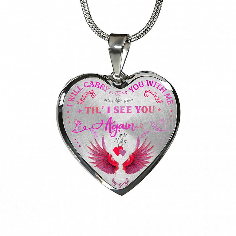 Cardinal I Will Carry You with Me Til' I See You Again Heart Pendant Necklace - Heart Luxury Necklace (Silver)