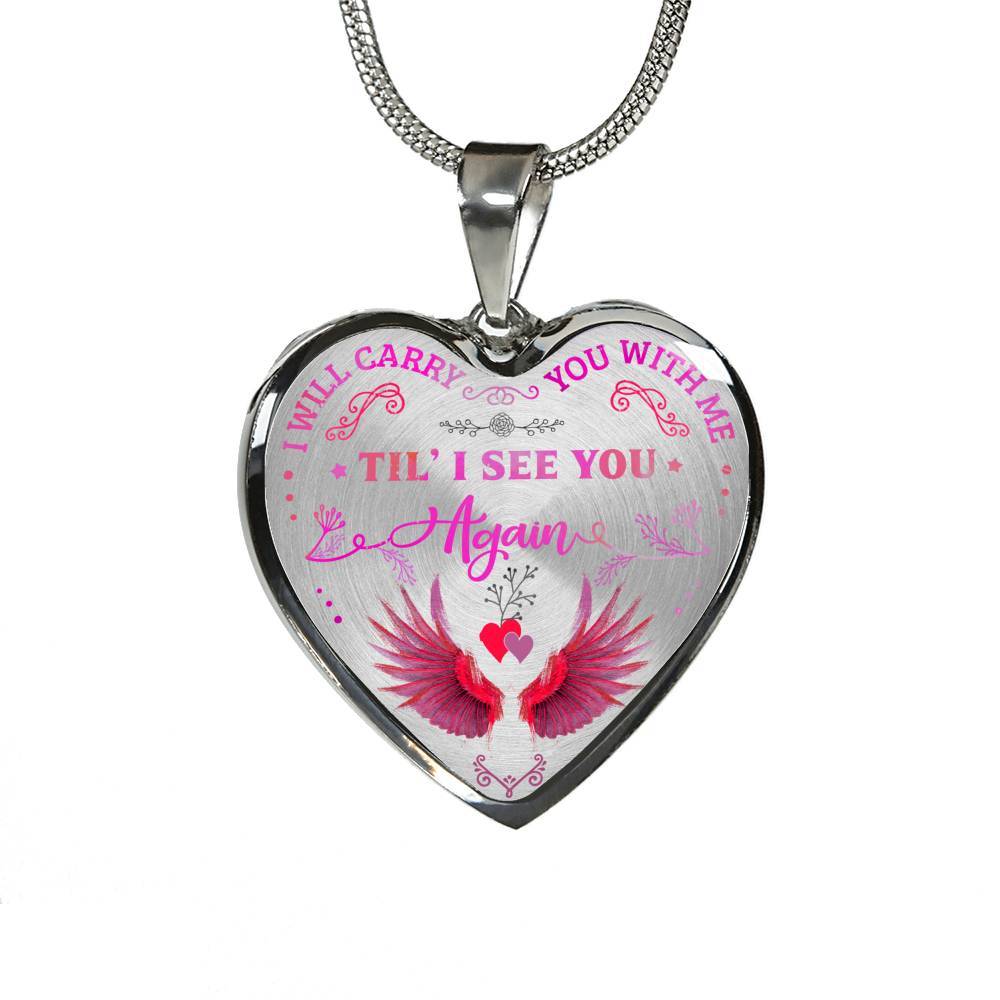 Cardinal I Will Carry You with Me Til' I See You Again Heart Pendant Necklace - Heart Luxury Necklace (Silver)