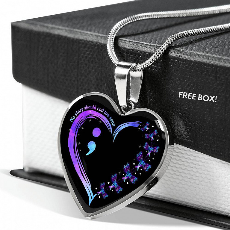 No Story Should End Too Soon Necklace - Suicide Awareness Heart Pendant Necklace Suicide Prevention Necklace - Heart Luxury Necklace (Silver)