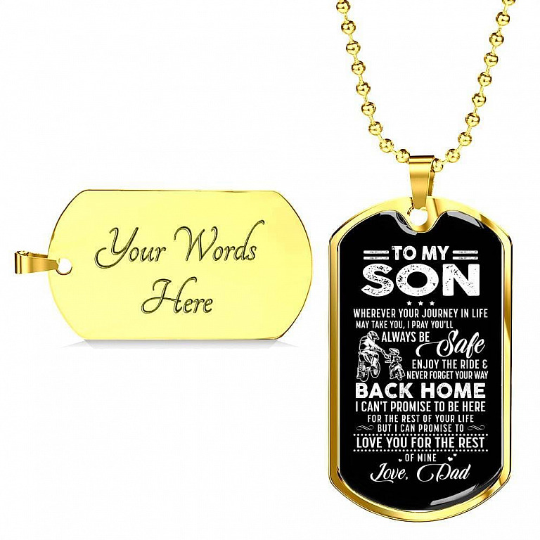 Dad to My Son Wherever Your Journey in Life May Take You I Pray You'll Always Be Safe Dog Tag Pendant Necklace - Dog Tag (Gold Plated)