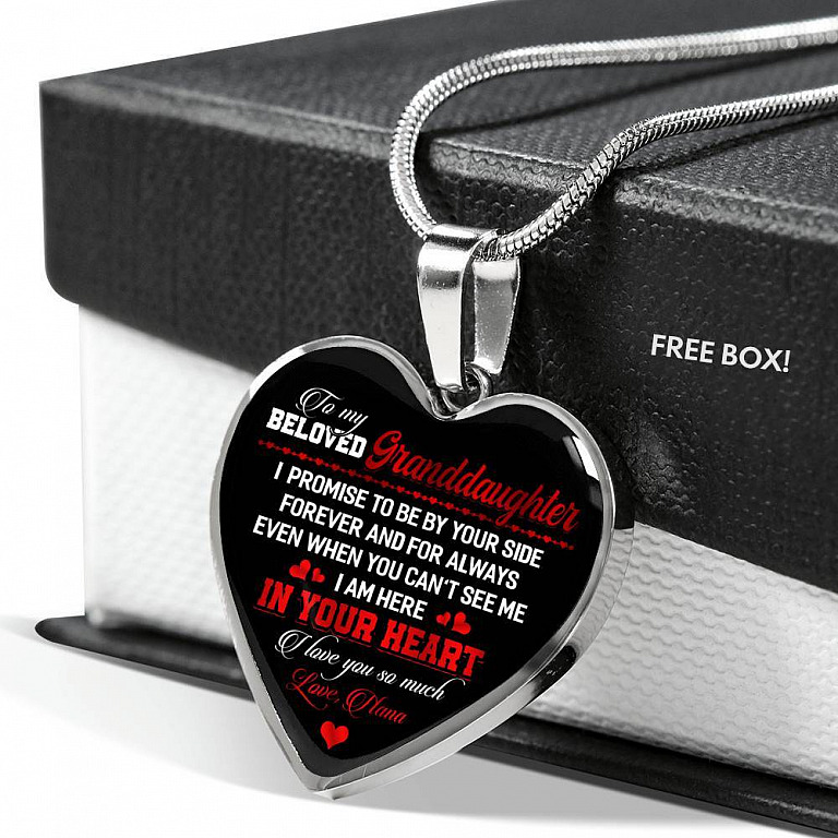 To My Beloved Granddaughter I Promise To Be By Your Side Forever And For Always I Love You Heart Pendant Necklace - Heart Luxury Necklace (Silver)