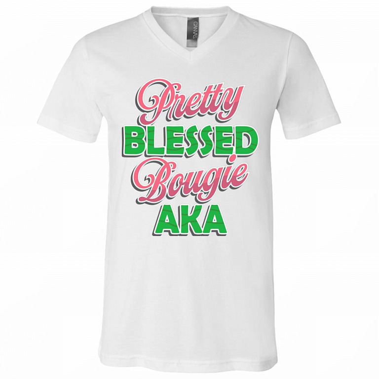 Pretty Blessed And Bougie AKA 1908 T-Shirt - V Neck, White, V-Neck T-Shirt