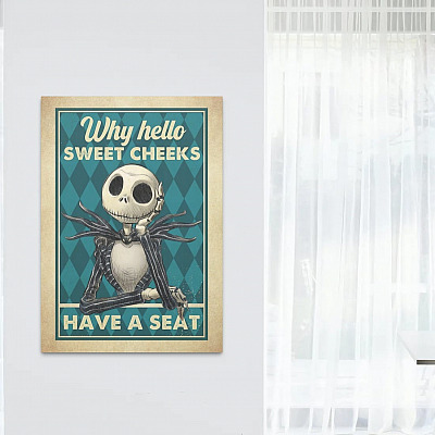 Alternative view of Why Hello Sweet Cheeks Have a Seek Jack Skellington Funny Bathroom Framed Canvas Prints - Unframed Poster