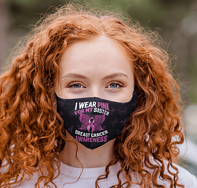 Alternative view of Breast Cancer Awareness Pink Ribbon I Wear Pink for My Sister Washable Reusable Custom - Printed Face Mask